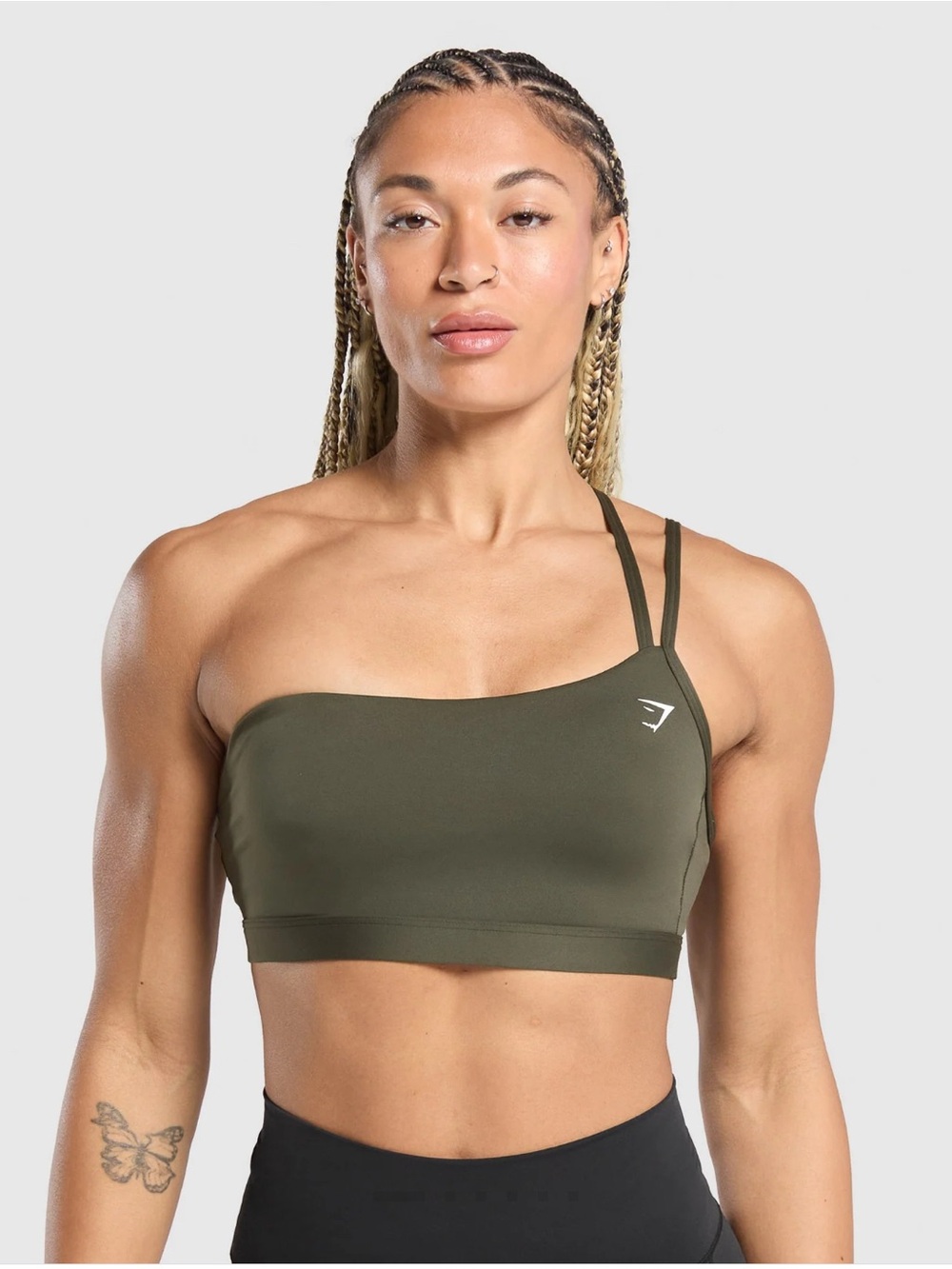 Gymshark Olive One-Shoulder Double-Strap Sports Bra